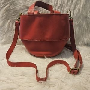 Madewell Austin Solid Red Leather Crossbody Bucket Bag